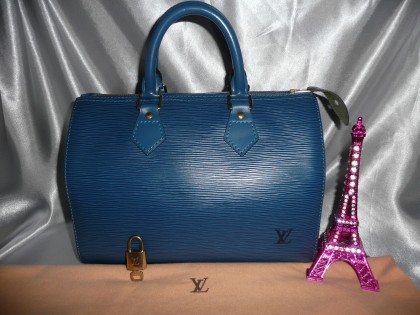 MAGNIFIQUE SAC/HANDBAG SPEEDY 25 LOUIS VUITTON CUIR EPI BLEU