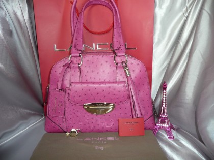 SUBLIME SAC/HANDBAG ADJANI LANCEL CUIR FACON AUTRUCHE ROSE CONFETTI NEUF