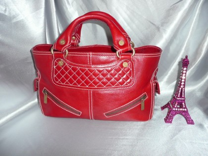 SUPERBE SAC/HANDBAG BOOGIE BIKER CELINE CUIR ROUGE COMME NEUF